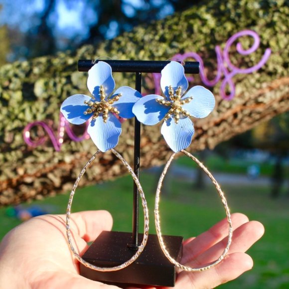 Anthropologie Flower Petals Drop Big Hoop Earrings